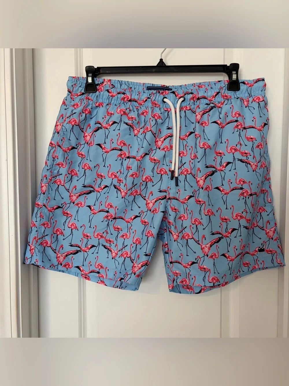 Crown & Ivey Men's Light Blue Flamingo Print Swim Trunks Size L